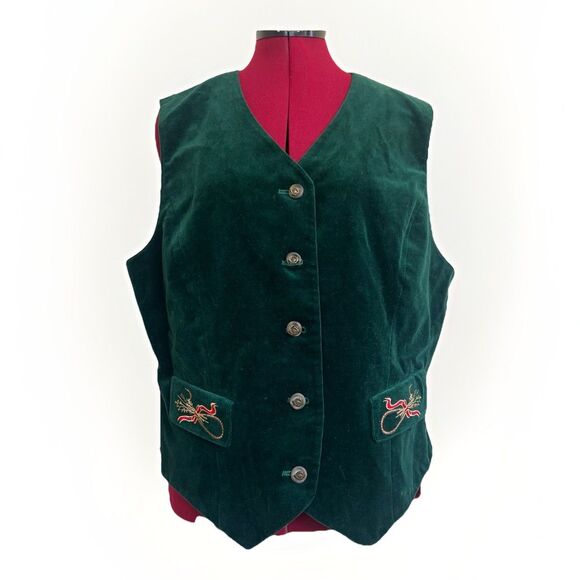 Susan Bristol New Traditions‎ Vest Women's 16 Green Velvet Embroidered Pockets - Picture 2 of 10